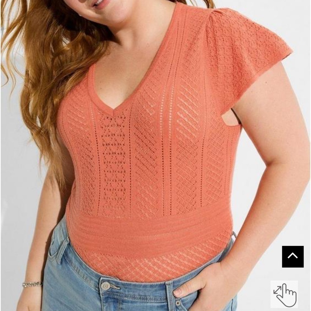 Torrid Everyday Soft Pullover Pointelle Short Sleeve Sweater Apricot Size 4X